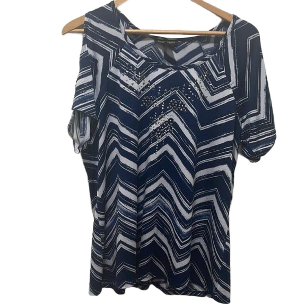 Susan Lawrence blue and white  top size XL GUC